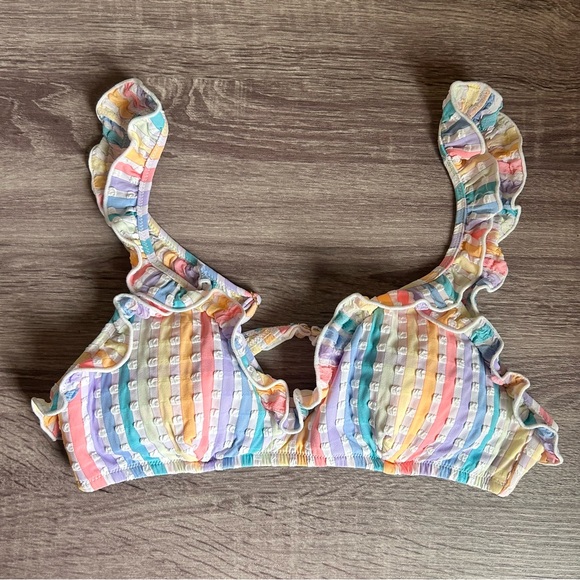 J. Crew Seersucker Rainbow Pastel Bikini Set, Swimwear Women’s Medium - Picture 2 of 7